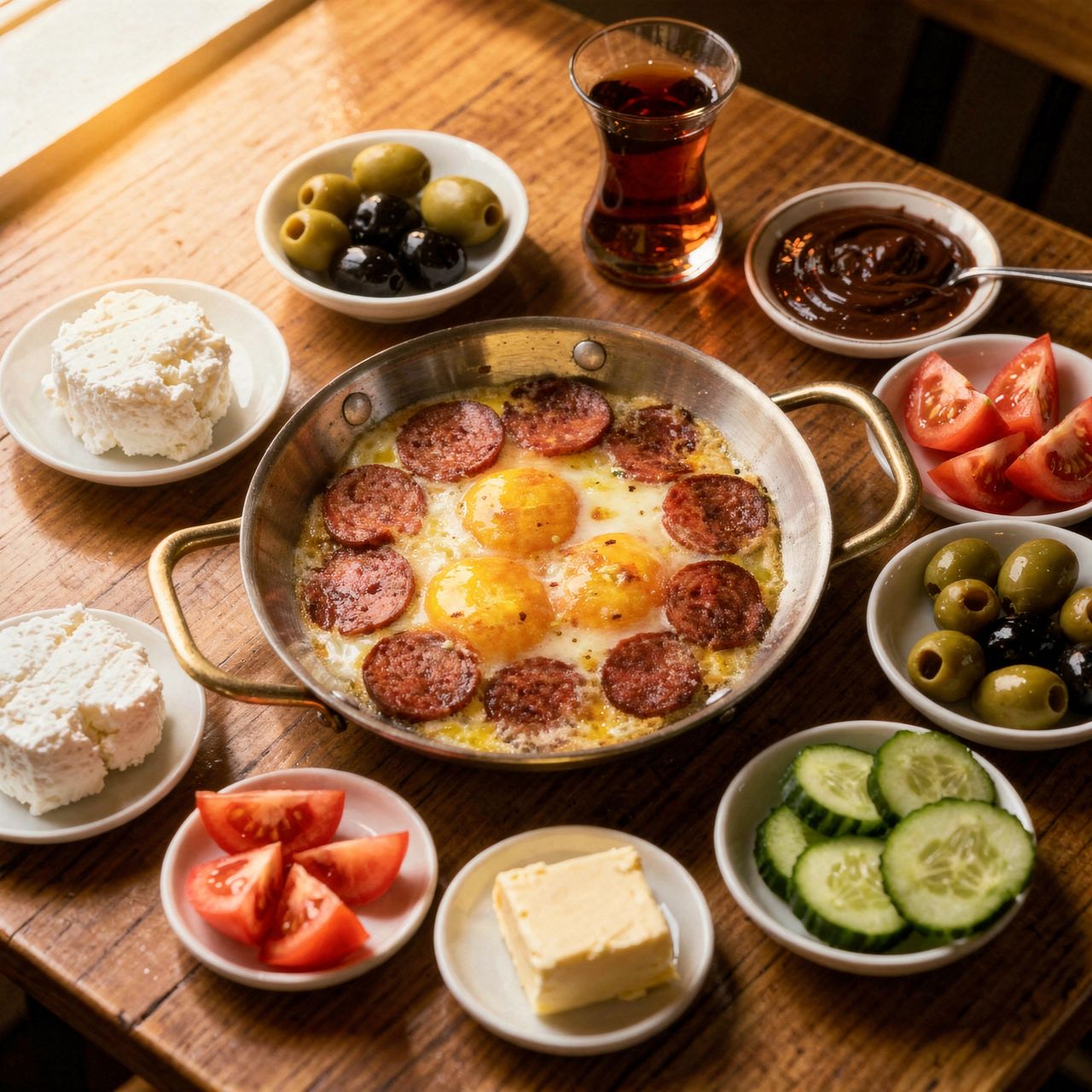 Birecik (Frühstücksmenü mit Knoblauchwurst)