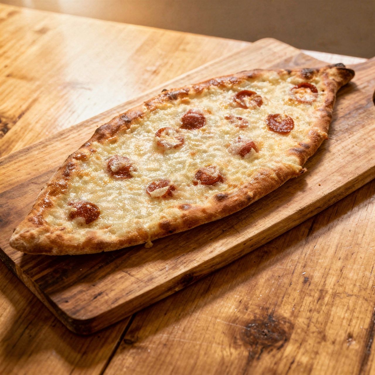 Pide mit Knoblauchwurst / Sucuklu Pide