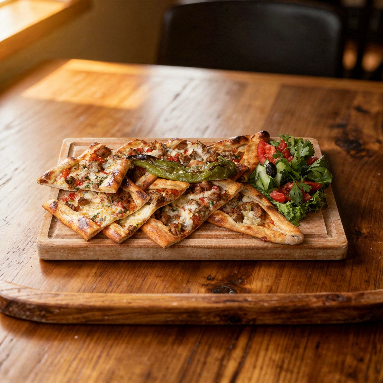 Pide mit Lammwürfeln und Käse