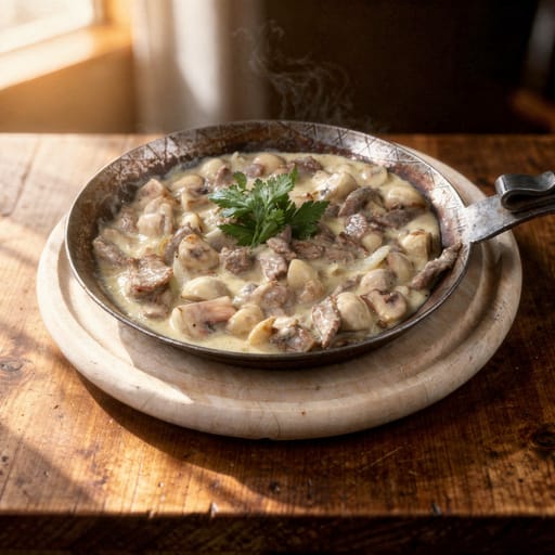 Kalbsgeschnetzeltes mit Champignon-Sahnesauce